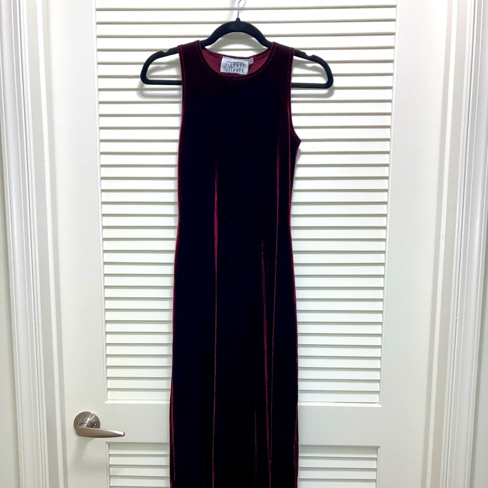 Vintage 90s Red Velour Maxi Dress, S